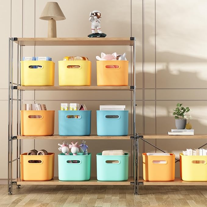 8 Pack Colorful Storage Bins with Lids for Shelves, Classroom Storage Bins, Stackable Colored Bins, Plastic Storage Containers with Lids for Organizing, Storage Boxes for Craft, Art Supplies