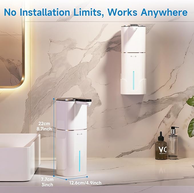 CATIRE Upgraded Larger Capacity Automatic Dish Soap Dispenser Touchless, 17.6oz Liquid Hand Soap Dispenser for Bathroom Kitchen, Rechargeable 2000mAh, 8 Adjustable Levels, Wall Mount & Countertop
