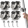 3-H Magnetic Broom Holder 8 Piece Set, 304 Stainless Steel Broom Holder Wall Mount, No Drilling Magnetic Tool Holder with 4 Mini Magnetic Hooks for Garage Garden Laundry Kitchen, Silver