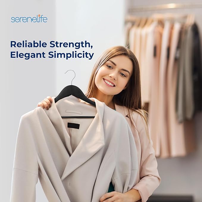 SereneLife 80 Pack Wooden Coat Hangers – Durable Suit Hangers with 360° Swivel Hook & Notches – Slim Design for Shirts, Jackets, Dresses, and More