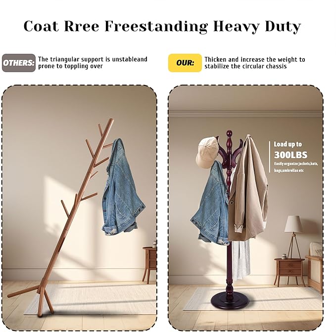 Solid Wood Coat Rack Freestanding with 14 Hooks Antler Shaped,72'' Adjustable Heights Sturdy Coat Racks Tree for Coats Hats Bags,Vintage Wood Coat Tree Hanger Stand for Living Room,Entryway,Office