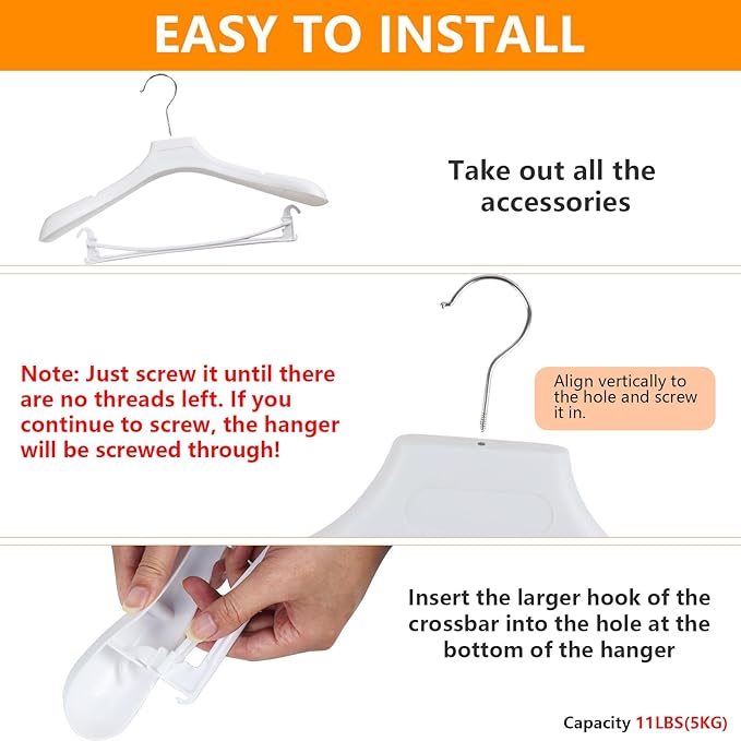 DEDU Suit Hangers for Men 40 Pack, White Coat Hangers Extra Wide Non Slip Width 17.7", Thick Plastic with Pants Bar & Metal Hook