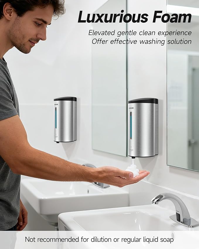 AIKE Wall Mount Automatic Foam Soap Dispenser 25 OZ Commercial Large Capacity Stainless Steel Model AK1205FA(Brushed)