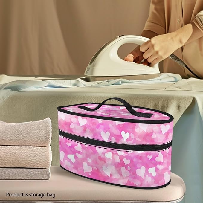 Pink Hearts Tie Dye Travel Iron Storage Box Stylish Portable Protective Carrying Bag Full Size Irons Tote Bags Reusable Steamer Storage Bags Home Thanksgiving Day Decoration