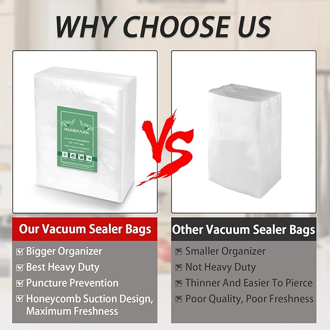 Vacuum Sealer Bags, Food Vacuum Sealer Bag, 100Pcs 3.5" x 5.1" Smell Proof Bags, Heavy Duty, Puncture Prevention, Boilsafe, Freezable, BPA Free, Commercial Grade, Fit Airtight Food Storage Sous Vide