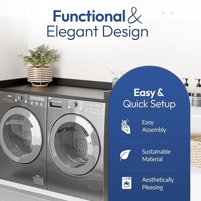OfficeSimpli Washer Dryer Countertop, Made in USA, Non-Slip Pads, Laundry Room Wood Topper, Washer Dryer Cover for Top, Laundry Countertop, Laminate Finish (Black, Large (30" x 58"))
