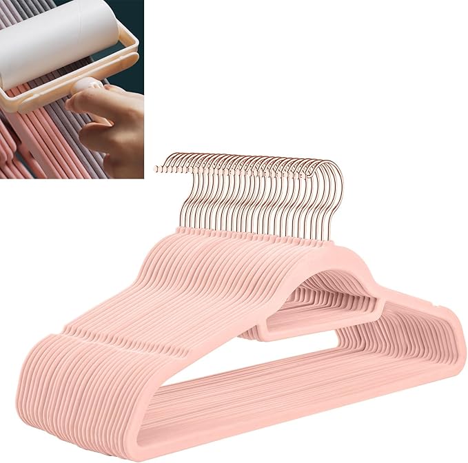 Velvet Hangers,Felt Hangers,Non-Slip Clothes Hanger, Multifunctional Space Saving Clothes Hangers for Wedding Dress & Dress Clothes(Pink 2,50pcs)