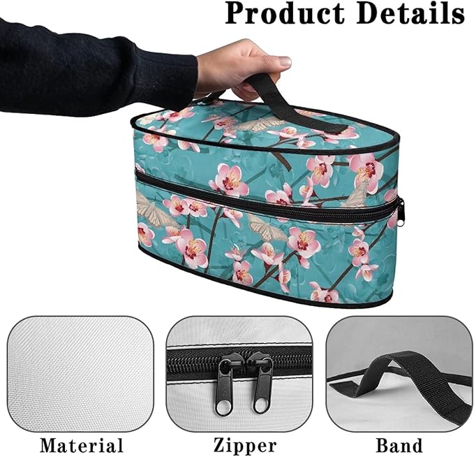 Blue Peach Blossom Travel Iron Holder with Handle & Zipper Closure Full Size Iron Tote Bag Dustproof Protective Carrying Bag for Mon,Clothing Practitioner