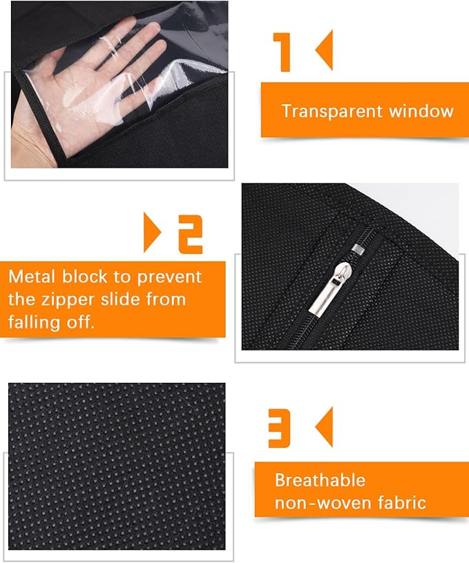 Garment Bags for Hanging Clothes (8 packs,43 inches) Black Suit Bags for Closet Storage and Travel with Clear Window for Sweater Coat Suits Shirt
