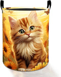 Sunflower Kitten Laundry Basket Hamper for Boys Girls Kids Adults, Foldable Waterproof Oxford Clothes Storage Bin, Cat Organizer for Bedroom Bathroom Room Decor 19.7"x15.8"