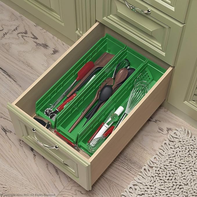 Akro-Mils 30128 Plastic Shelf Bins, Heavy Duty Storage Bins for Garage, Closet, and Drawer Organization, 18-Inch x 4-Inch x 4-Inch, Green, 12-Pack
