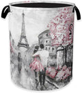 Laundry Hamper,Eiffel Tower Laundry Basket,Pink Flowers Portable Collapsible Laundry Room Organization Storage for Dorm Room,Nursery,Bathroom,Bedroom,16x20 Inch