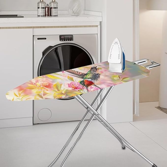 Hummingbird Flowers Sock Stain Resistant Ironing Board Cover Non Stick Scorch Stretchable Easy to Install Iron Replacement Cover Fitted 15 x 54 Inch Iron Board Christmas Red Decor