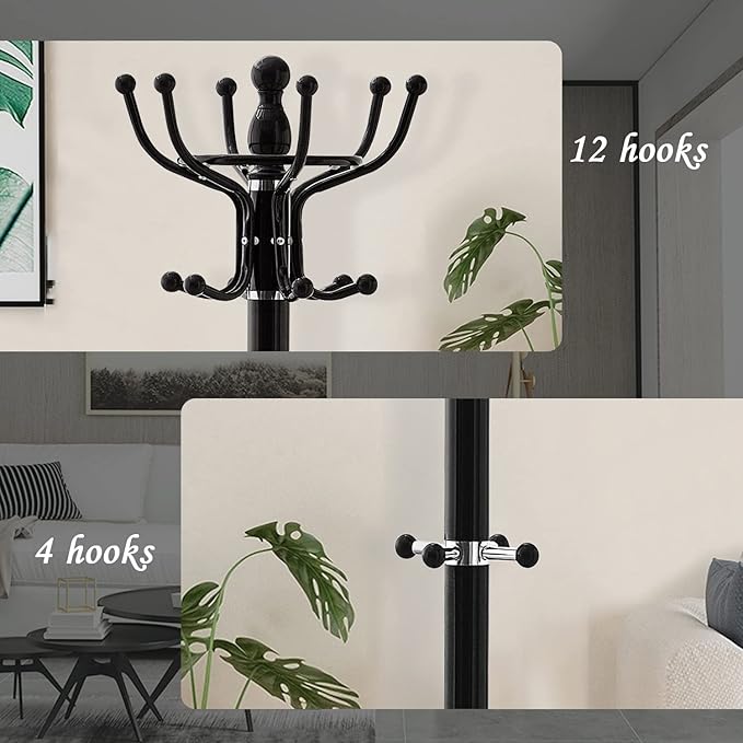 Kertnic Freestanding Coat Rack with 16 Hooks & Marble Base - Heavy Duty Metal Hall Tree Stand for Entryway, Hats, Coats, Bags Rack- Modern Hanger Organizer for Home, Office, Dorm (16 hooks -Bronze)