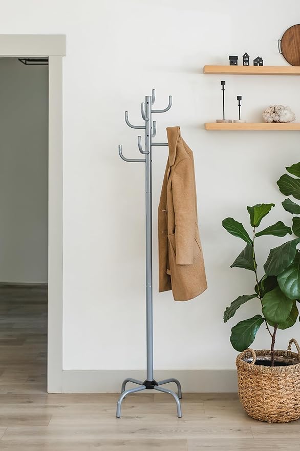 Freestanding Coat Rack – Metal Gray Hat and Coat Stand with 8 Hooks, Heavy-Duty Steel, 72" Tall Entryway Organizer for Home or Office by HAOG