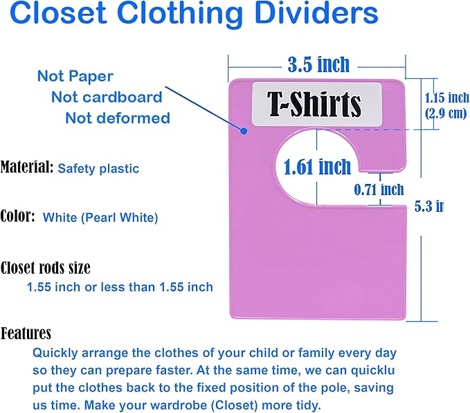 10 Pack White Clothing Rack Size Dividers Plus 45 Labels (1 Inch) and 18 Large Blank Labels, Large Rectangular Clothing Closet Dividers (Purple)