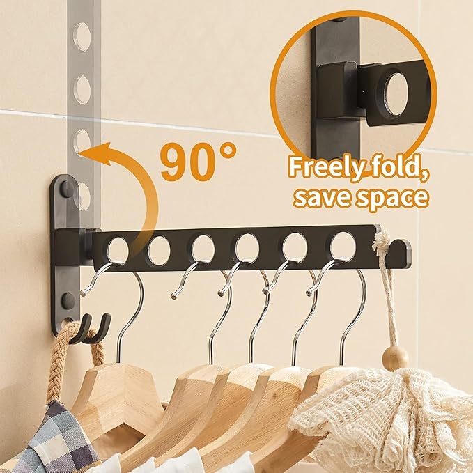 JOOM Retractable Folding Wall Mounted Clothes Hanger Rack Clothes Storage Organizer Laundry Coat Hanger Sturdy Hanging Dryer Rack (one Pack, Black)