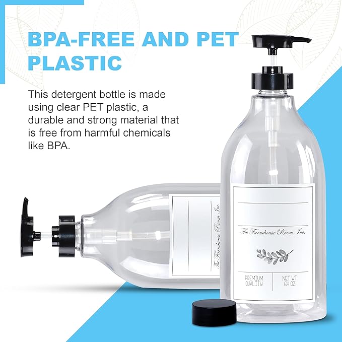 Soap Dispenser Bathroom - Pump Bottle Dispenser for Laundry Detergent Liquid - BPA Free & PET Plastic 1/2 Gallon Bottle with Waterproof Label for Household Products - 64oz