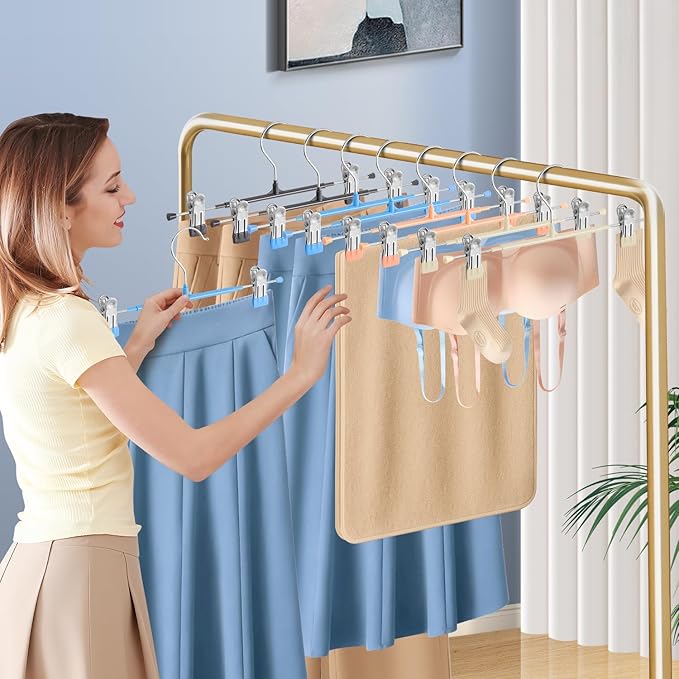 20PACK 14Inch Pants Hangers with Clips Adjustable Skirt Hangers for Women Metal Non-Slip Trousers Hanger Heavy Duty Space Saving Clothes Hanger for Shorts,Jeans,Sky Blue