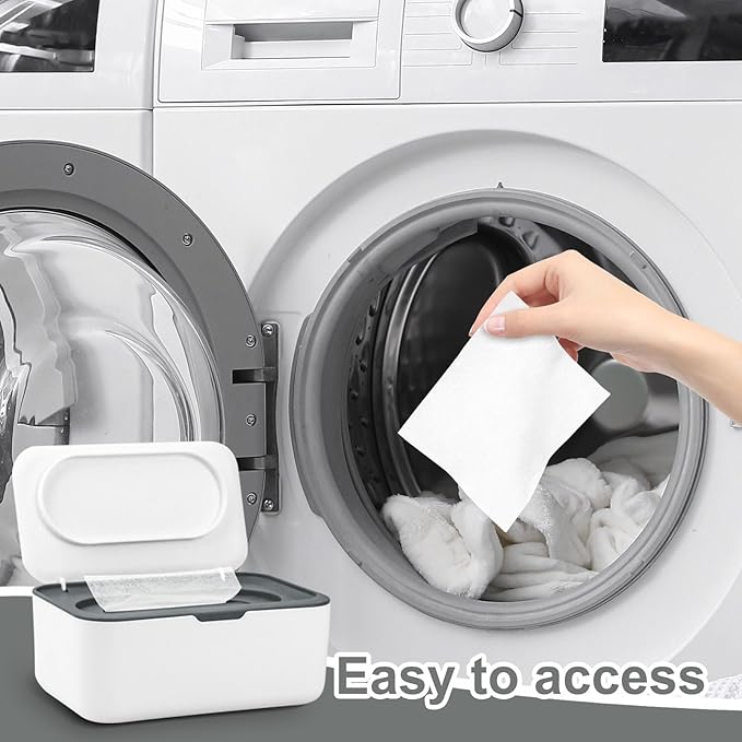 Dryer Sheet Holder, Laundry Dryer Sheet Container With Lid Dryer Sheet Dispenser Organizer Basket, Fabric Softener Sheet Storage Box for Laundry Room Washer Organization (Gray)