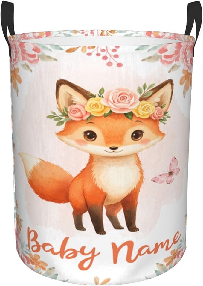 Personalized Fox Laundry Basket For Baby Kids Boys Girls Adult Custom Hamper Basket With Name For Bathroom Bedrooms Collapsible Baby Dirty Clothes Hamper With Handles