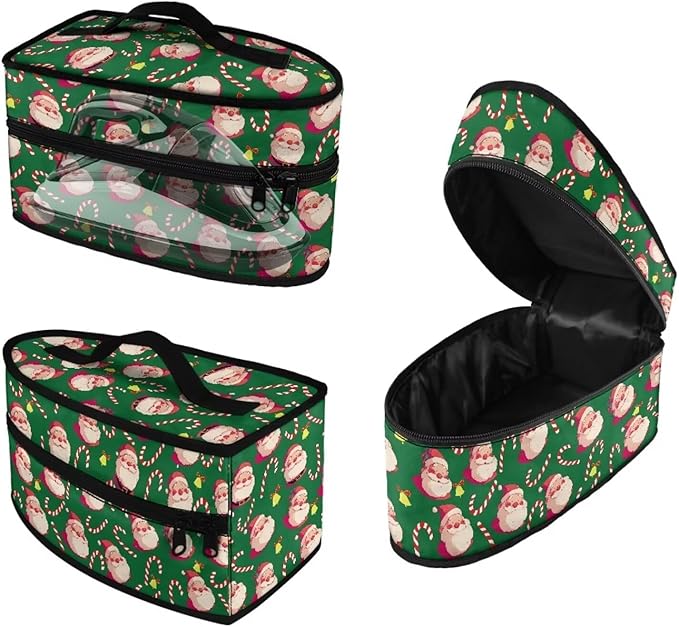Christmas Iron Portable Storage Bag Fits for Accessories Travel Irons Reusable Wear-resistant Steam Iron Storage Case with Smooth Zipper, Santa Claus Bell Crutch