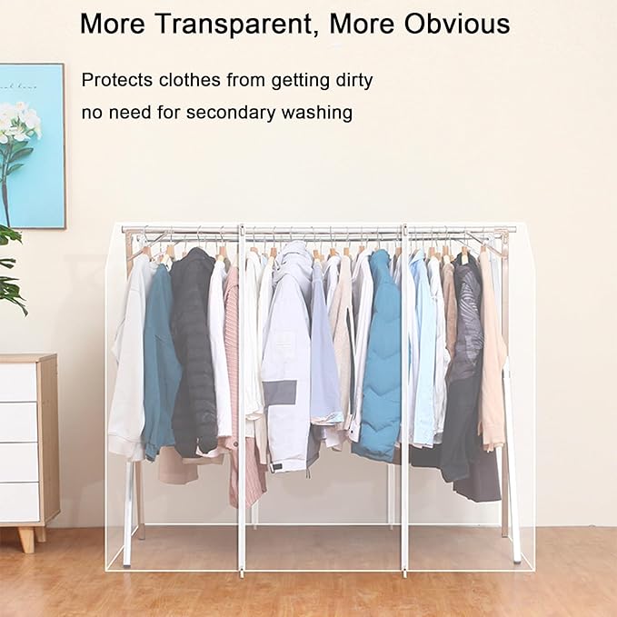 Clothes Rack Cover with Zipper, Dustproof Clothes Cover with 2 Durable Zipper Clothing Waterproof Protector, Designed for X-Type Coat Racks(Clear,160x130x95cm/63x51x37in)