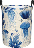 Blue Jellyfish Pattern Laundry Hamper, Collapsible Storage Basket with Handles for Clothes, Bedroom, Bathroom 19.6 x15.7 Inch