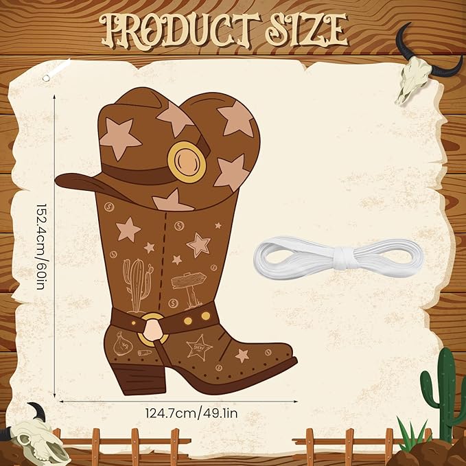 Western Cowboy Boot Shape Banner Decorations Boots on The Ground Backdrop Photo Booth Props for Wild West Party Cowboy Rodeo Birthday Baby Shower Supplies Decor