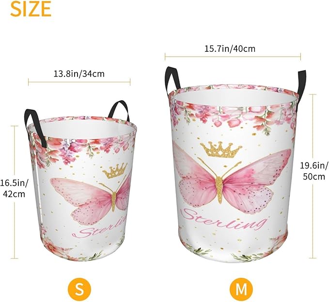 Personalized Butterfly Laundry Basket For Baby Kids Boys Girls Adult Custom Hamper Basket With Name For Bathroom Bedrooms Collapsible Baby Laundry Basket, Dirty Clothes Hamper With Handles