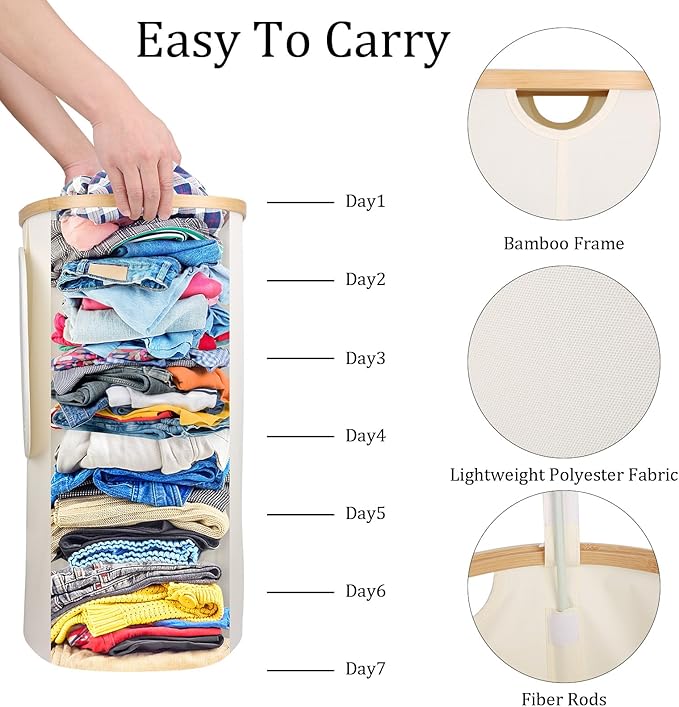 Slim Laundry Basket with Lid, 80L Narrow Laundry Hamper with Removable Bag, Clothes Hampers for Laundry with Bamboo Handles for Bathroom, Bedroom, Dorm & Laundry Room