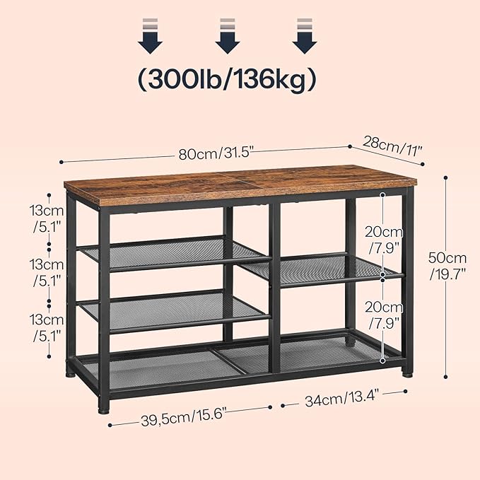 HOOBRO Shoe Bench, 5-Tier Shoe Rack Bench, Entryway Bench with Shoe Storage, Shoe Storage Organizer, 31.5" L Shoe Storage Bench for Entryway, Hallway, Space Saving, Rustic Brown and Black BF36HX01