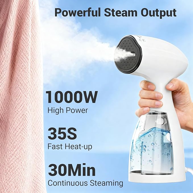 Handheld Steamer for Clothes Wrinkle Removes,110V to 220V Garment Steamer for Multiple Countries,1000W,Large Water Tank 450 ML,10 FT Power Cord,35s Fast Heating,30Min Auto Power-Off Safety Design