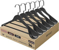 36-Pack Premium Wide Shoulder Wooden Suit Hangers, 16" Heavy-Duty Solid Wood Coat Hangers with Pant Bar for Women's Heavy Garments, Blazers, Jackets (Black)
