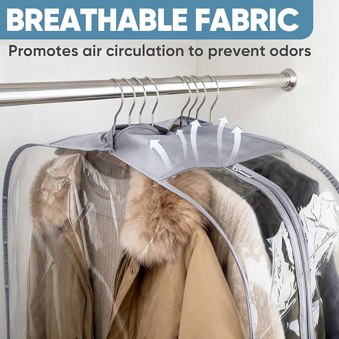 BALEINE 48'' Clear Garment Bags, 10.5'' Wide PEVA Suit Bag for Closet Clothes Dresses Suit Coats Storage (Clear, 3PK)