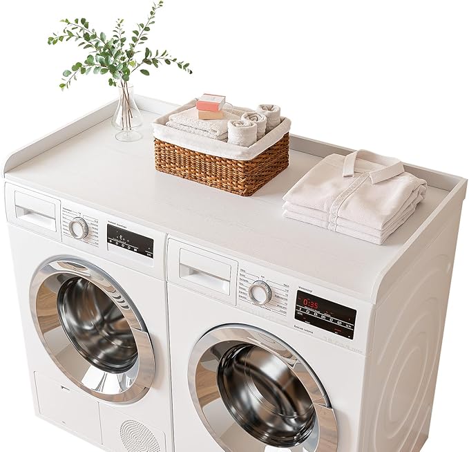 Washer Dryer Countertop, 54" Width x 27.5" Depth Laundry Countertop Organization, Wooden Washer and Dryer Topper for Folding, Sorting & Ironing, Easy to Install, White