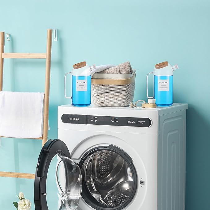 2 Sets Liquid Laundry Detergent Dispenser with Lables, 60oz Glass Laundry Detergent Dispenser, Ideal for Laundry Room Organization and Storage, for Bleach, Fabric Softener, Laundry Soap Dispensers