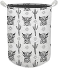 Western Laundry Basket, Retro Highland Cow Cactus Collapsible Laundry Hamper - Waterproof, Dirty Clothes Storage Bin - Perfect for Bathroom, Bedroom, Home Decor