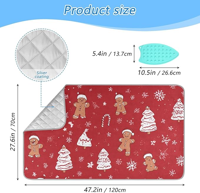 Ironing Mat Pad for Table Portable Travel Iron Blanket Ironing Board Covers Pressing Mat Heat Press Pads 27.6x47.2 Inches Gingerbread Christmas Tree47
