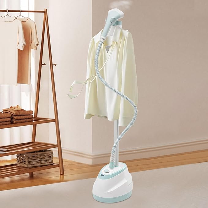 Standing Garment Steamer,Steamer for Clothes,1350W Fabric Steamer Standing Clothes Steamers with Ironing Board, Adjustable Rod & 1.6L/0.42gal Water Tank Wrinkle Remover Heats in 45 Seconds (White)
