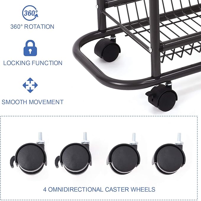 Laundry Sorter Cart Movable Bathroom Organizer Gray Laundry Storage Baskets with Heavy Duty Rolling Wheels 3-Tier Storage Shelves with 1 Bag for Clothes