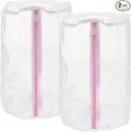 uxcell 2Pcs Shoes Washing Bag, 8.7 x 13 Inch Cylinder Fine Mesh Laundry Bags for Washing Machine Wash Sneakers, Slippers, Delicate, Underwear, White/Pink