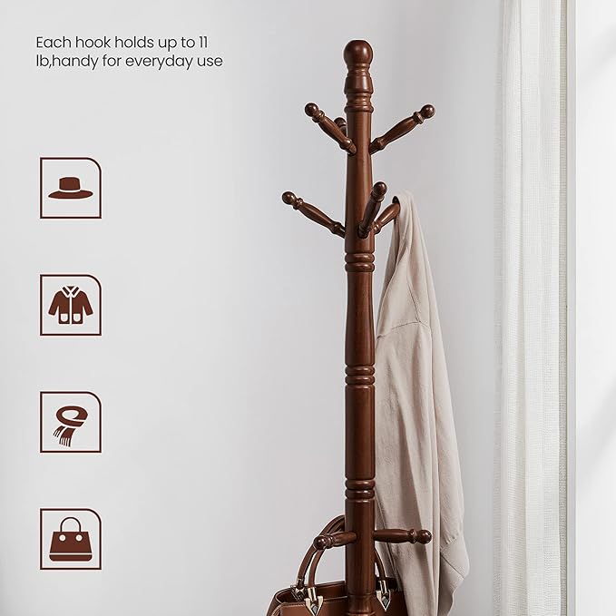 VASAGLE Shoe Rack Bundle with Coat Stand, 5-Tier Shoe Storage Shelves, Coat Tree with 10 Hooks for Hats, Bags, for Entryway, Hallway, Rustic Brown, Black and Dark Walnut ULBS038B01 and URCR03WN