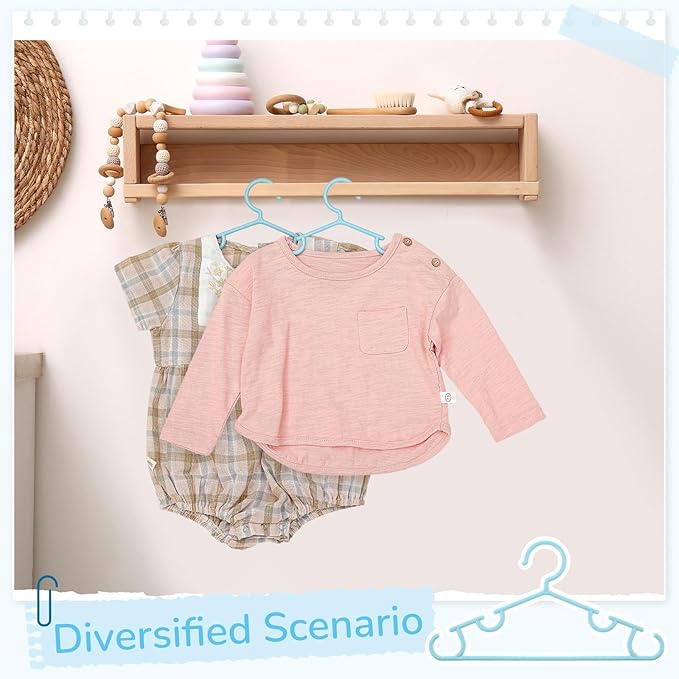 Hsei 60 Pack Pastel Color Kids Nursery Hangers Plastic Baby Hangers Heavy Duty Toddler Hanger for Pants, Coat, Skirts, Closet, Nursery Decor(Blue Color)