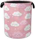 Pink Cloud Laundry Basket Oxford Cloth Laundry Hamper With Handle, Foldable Portable Clothes Storage Baskets for Bathroom, Bedroom, Dormitories 16" X 20.8"