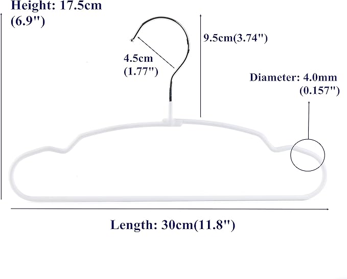Amber Home 20 Pack 11.8" Lovely Baby Clothes Hangers, Sturdy Metal Wire & Cute White Coating Children Toddler Kids Clothes Hangers for Shirt Coat Pants Trousers (White)