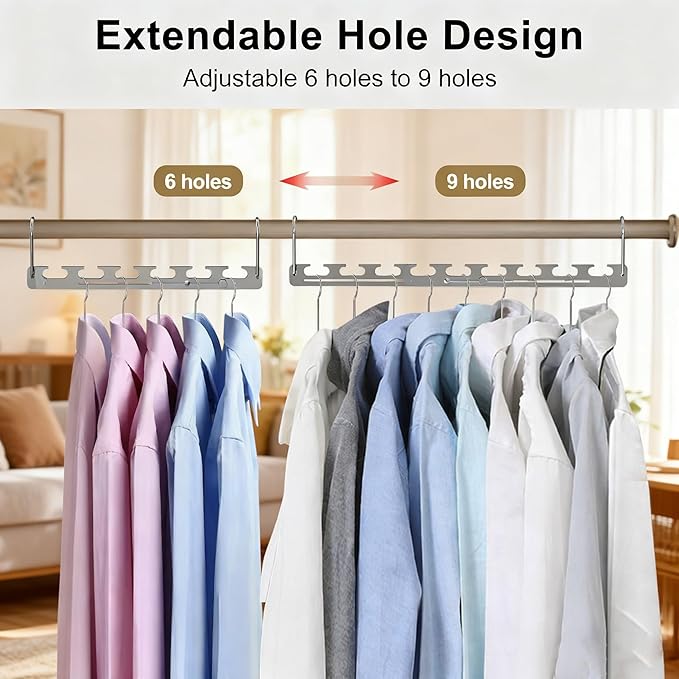 5 Pack Space Saver Hangers for Clothes, 6 Holes Expandable to 9 Holes 304 Stainless Steel Heavy Duty Multi Hangers Space Saving for Closet Bedroom Dormitory RV Outdoors