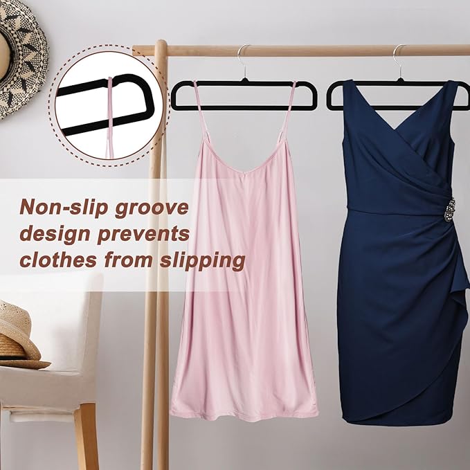 OneDream 20 Pack Velvet Pants Hangers 13.78 Inch with Non Slip Bar, Space Saving Hangers for Clothes, Jeans, Shorts,Trousers, Bra and Tank Tops, 360 Degree Swivel Hook, Black