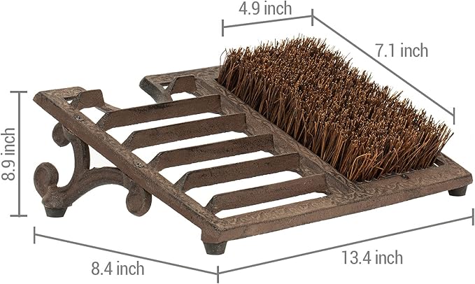 MyGift Boot Brush Scraper Outdoor, Heavy Duty Cast Iron Shoe Scraper Mat, Boot Dirt Cleaner Brush, Vintage Rustic Black Angled, Dark Brown
