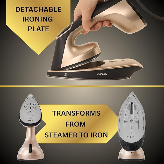 True & Tidy DuoPress XL 2-in-1 Clothes Steamer & Iron, 1600W Powerful Turbo Steam, Large Ceramic Plate, Smart Temperature Control, 3 Steam Modes